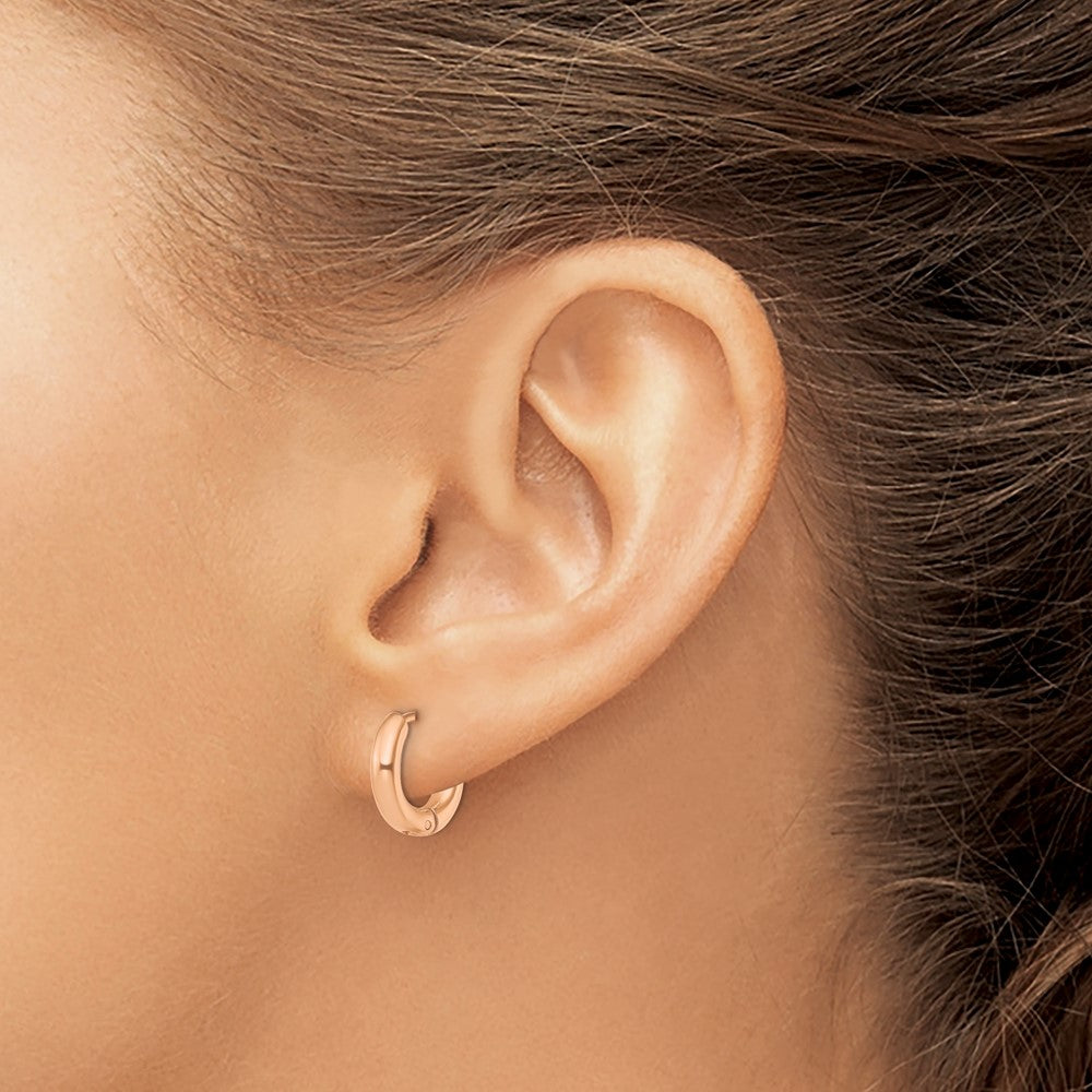 Stainless Steel Polished Rose IP-plated 3mm Hinged Hoop Earrings