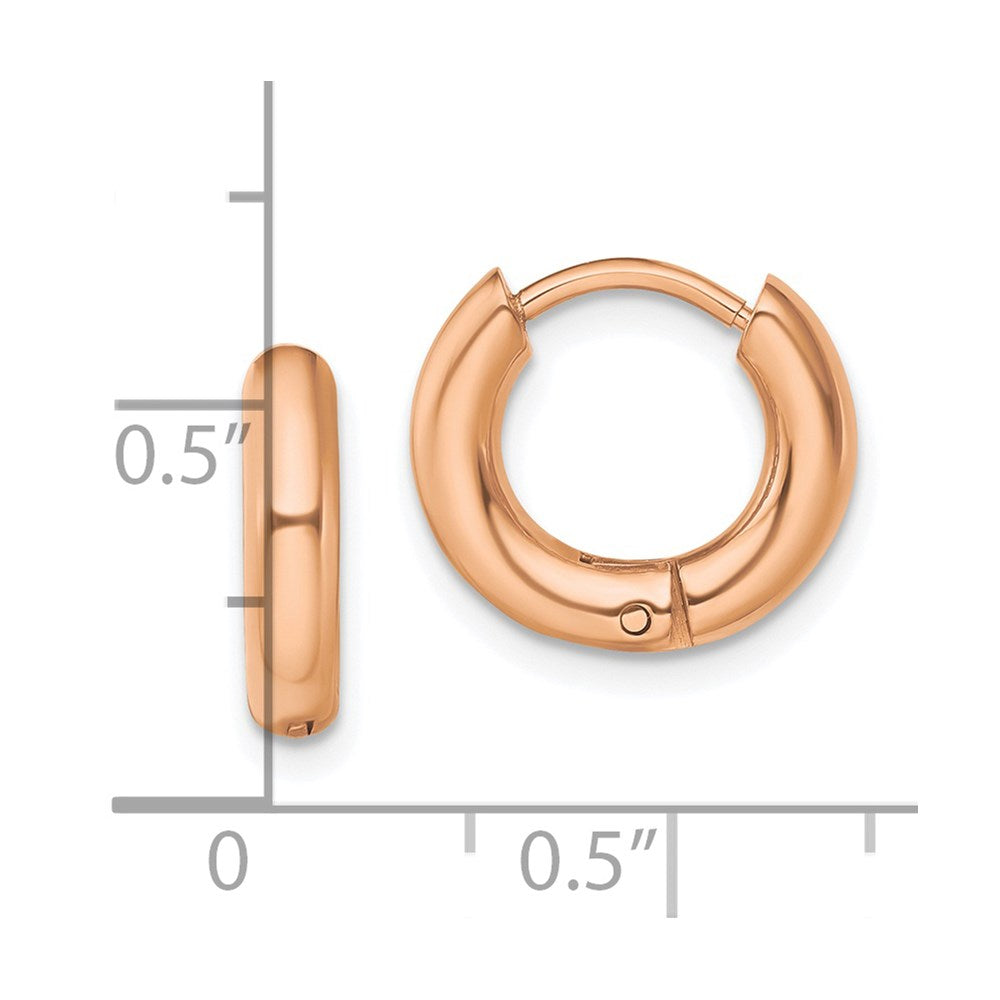 Stainless Steel Polished Rose IP-plated 3mm Hinged Hoop Earrings