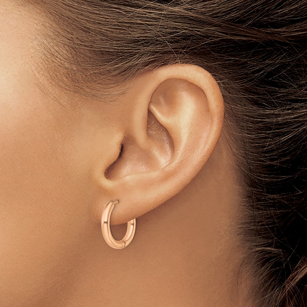 Stainless Steel Polished Rose IP-plated 3mm Hinged Hoop Earrings