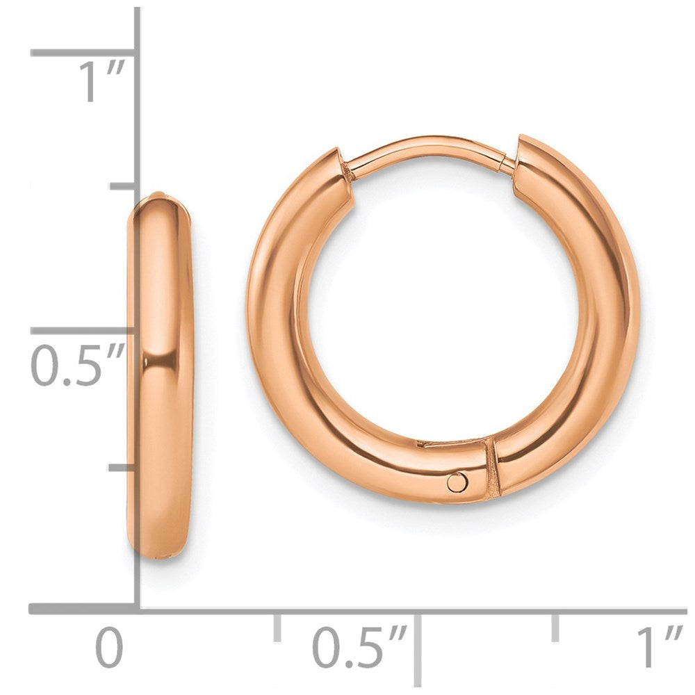Stainless Steel Polished Rose IP-plated 3mm Hinged Hoop Earrings
