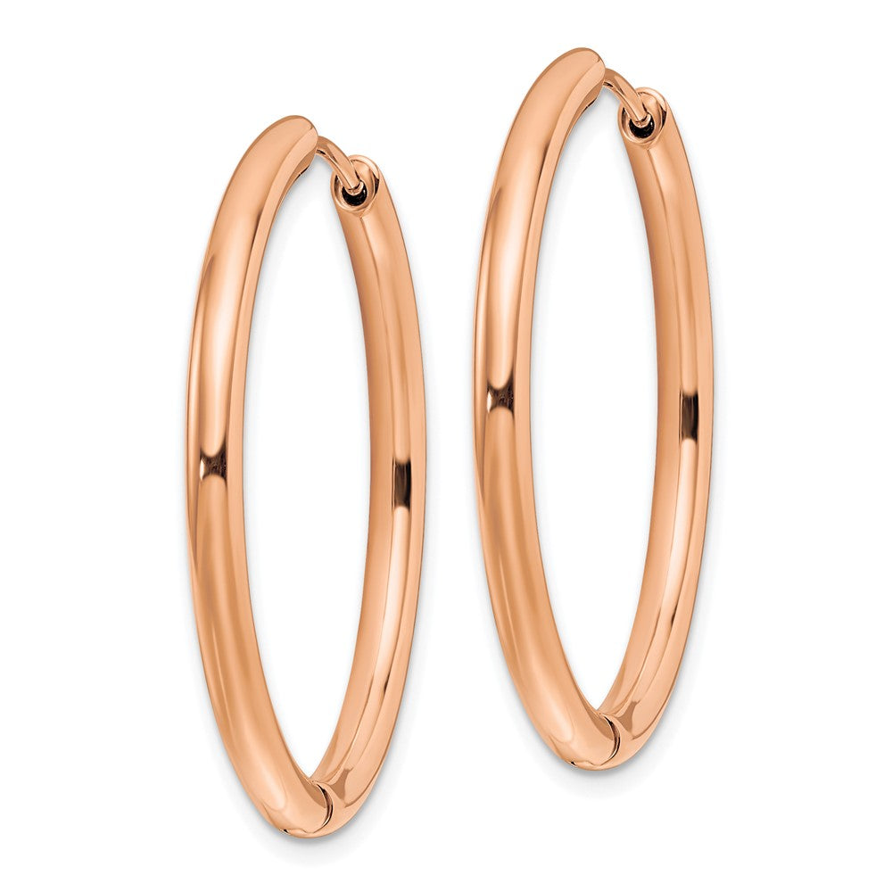 Stainless Steel Polished Rose IP-plated 3mm Hinged Hoop Earrings