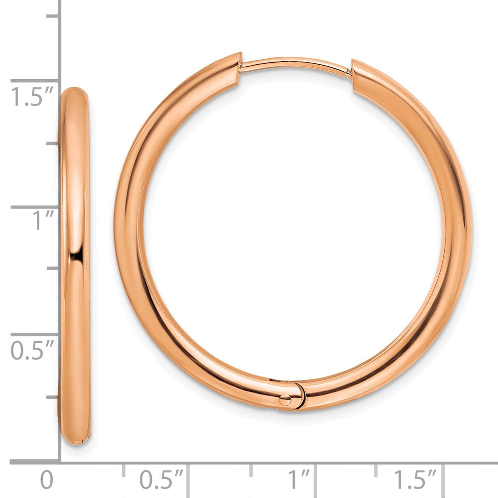 Stainless Steel Polished Rose IP-plated 3mm Hinged Hoop Earrings