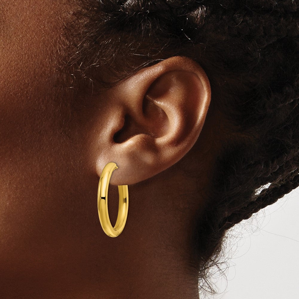 Stainless Steel Polished Yellow IP-plated 3.5mm Hinged Hoop Earrings
