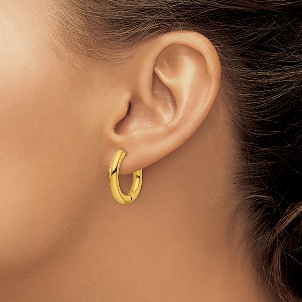 Stainless Steel Polished Yellow IP-plated 4mm Hinged Hoop Earrings