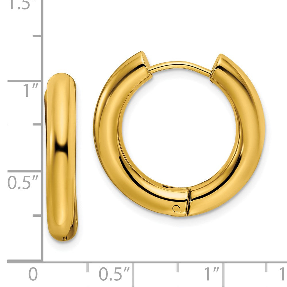 Stainless Steel Polished Yellow IP-plated 4mm Hinged Hoop Earrings