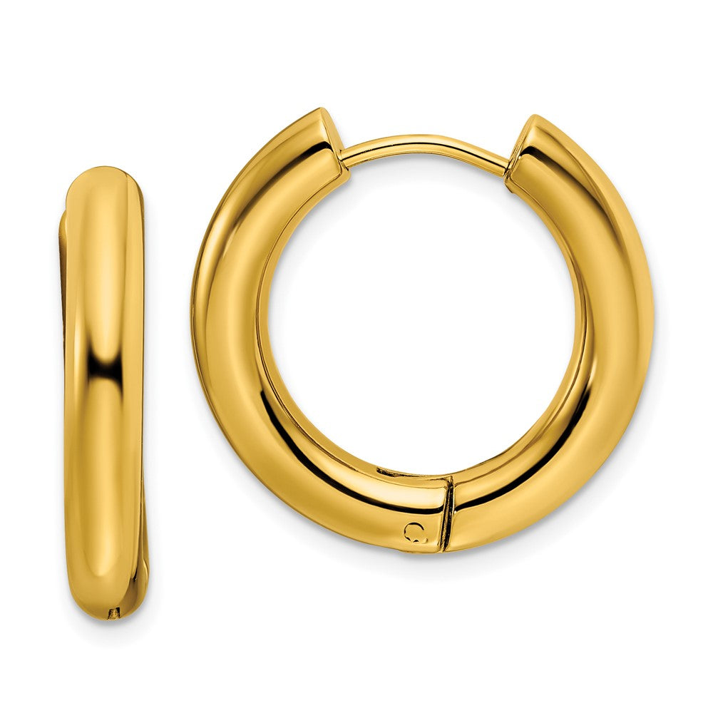Stainless Steel Polished Yellow IP-plated 4mm Hinged Hoop Earrings