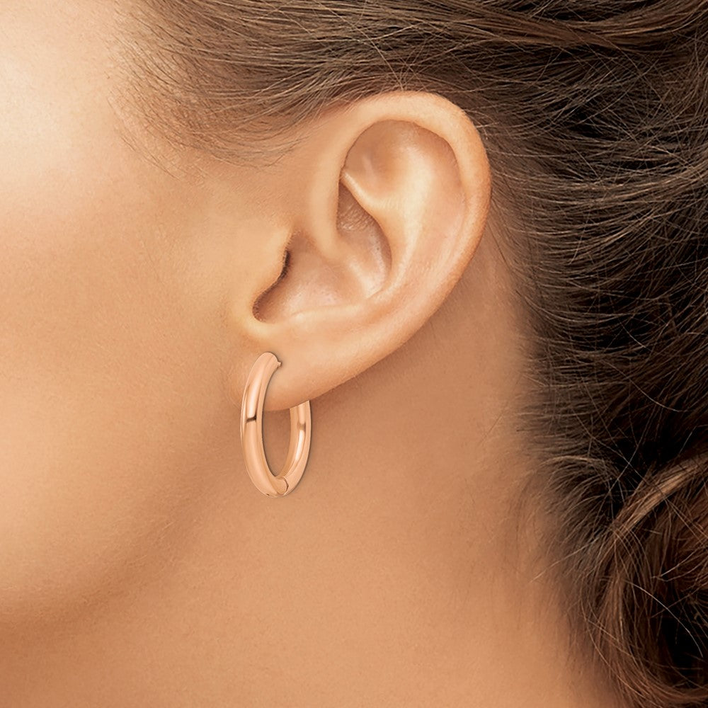 Stainless Steel Polished Rose IP-plated 4mm Hinged Hoop Earrings