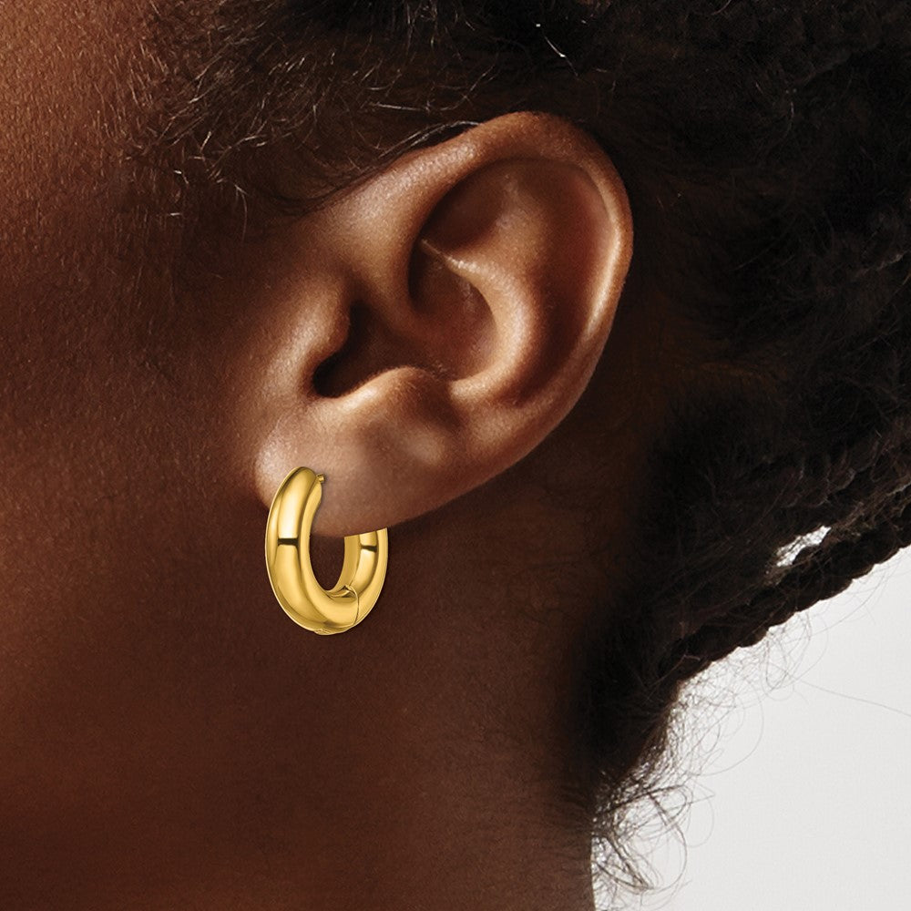 Stainless Steel Polished Yellow IP-plated 5mm Hinged Hoop Earrings