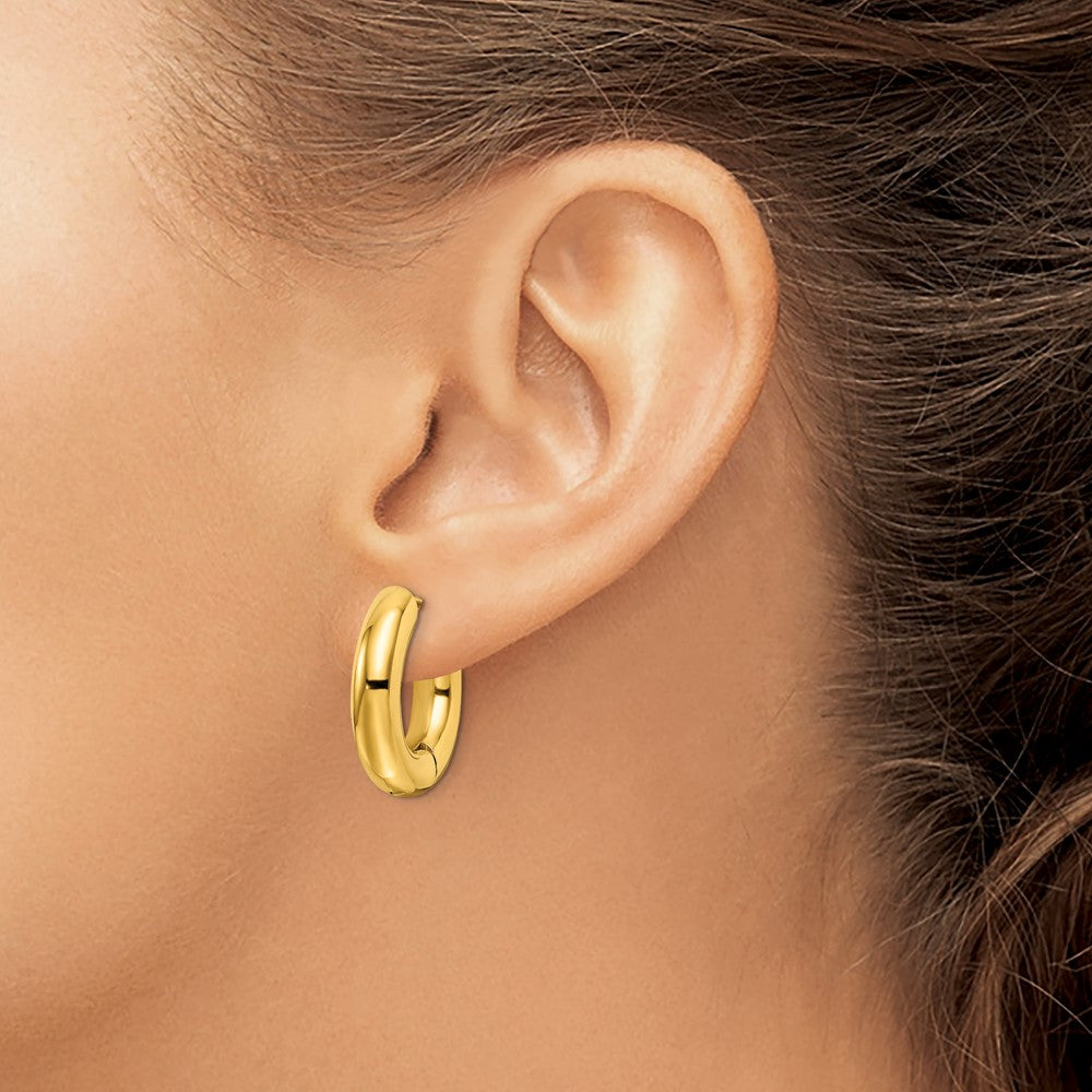 Stainless Steel Polished Yellow IP-plated 5mm Hinged Hoop Earrings