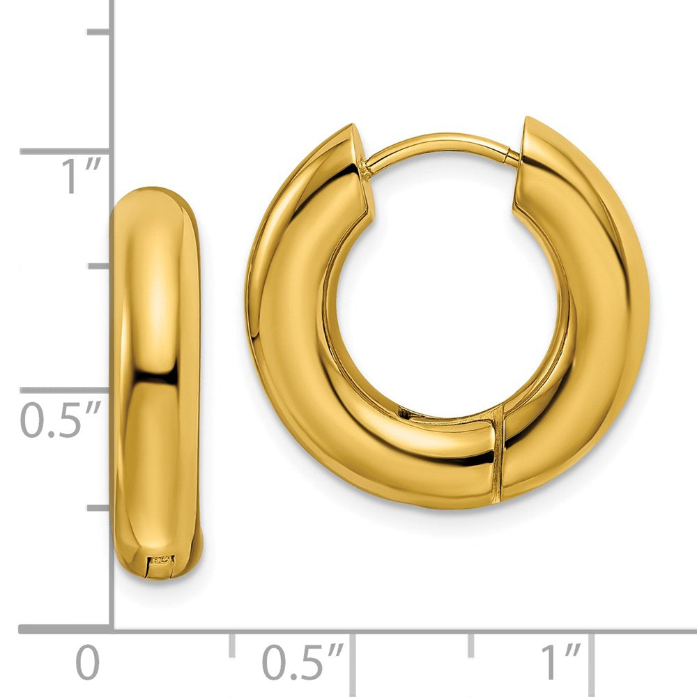 Stainless Steel Polished Yellow IP-plated 5mm Hinged Hoop Earrings