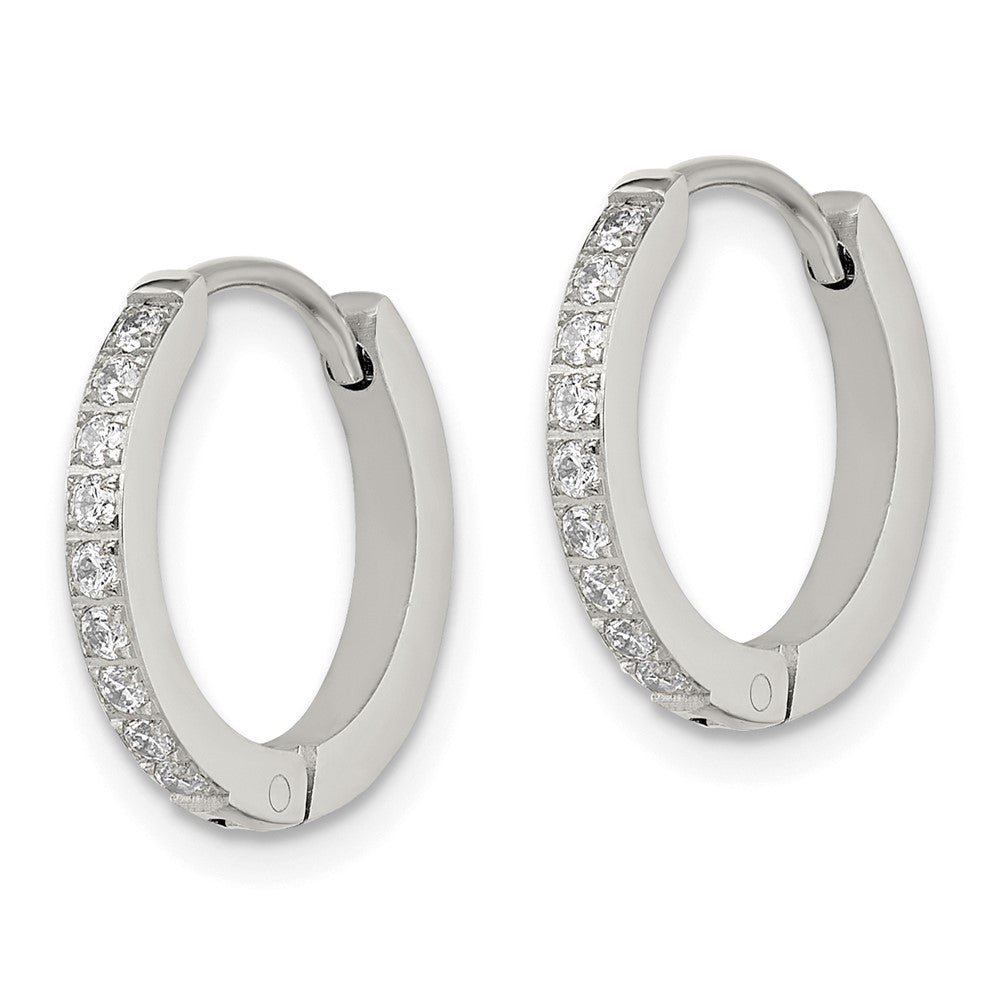 Stainless Steel Polished with Preciosa Crystal 2mm Hinged Hoop Earrings