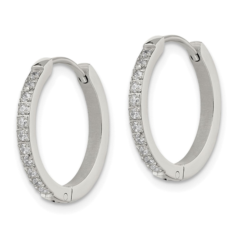 Stainless Steel Polished with Preciosa Crystal 2mm Hinged Hoop Earrings