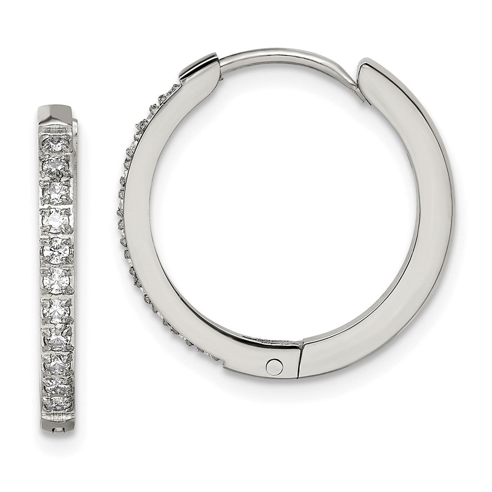 Stainless Steel Polished with Preciosa Crystal 2mm Hinged Hoop Earrings