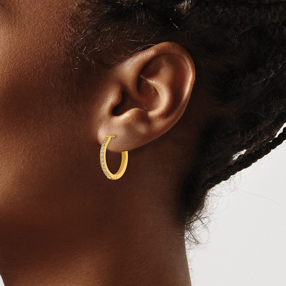 Stainless Steel Polished Yellow IP Preciosa Crystal Hinged Hoop Earrings