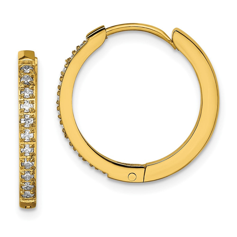 Stainless Steel Polished Yellow IP Preciosa Crystal Hinged Hoop Earrings