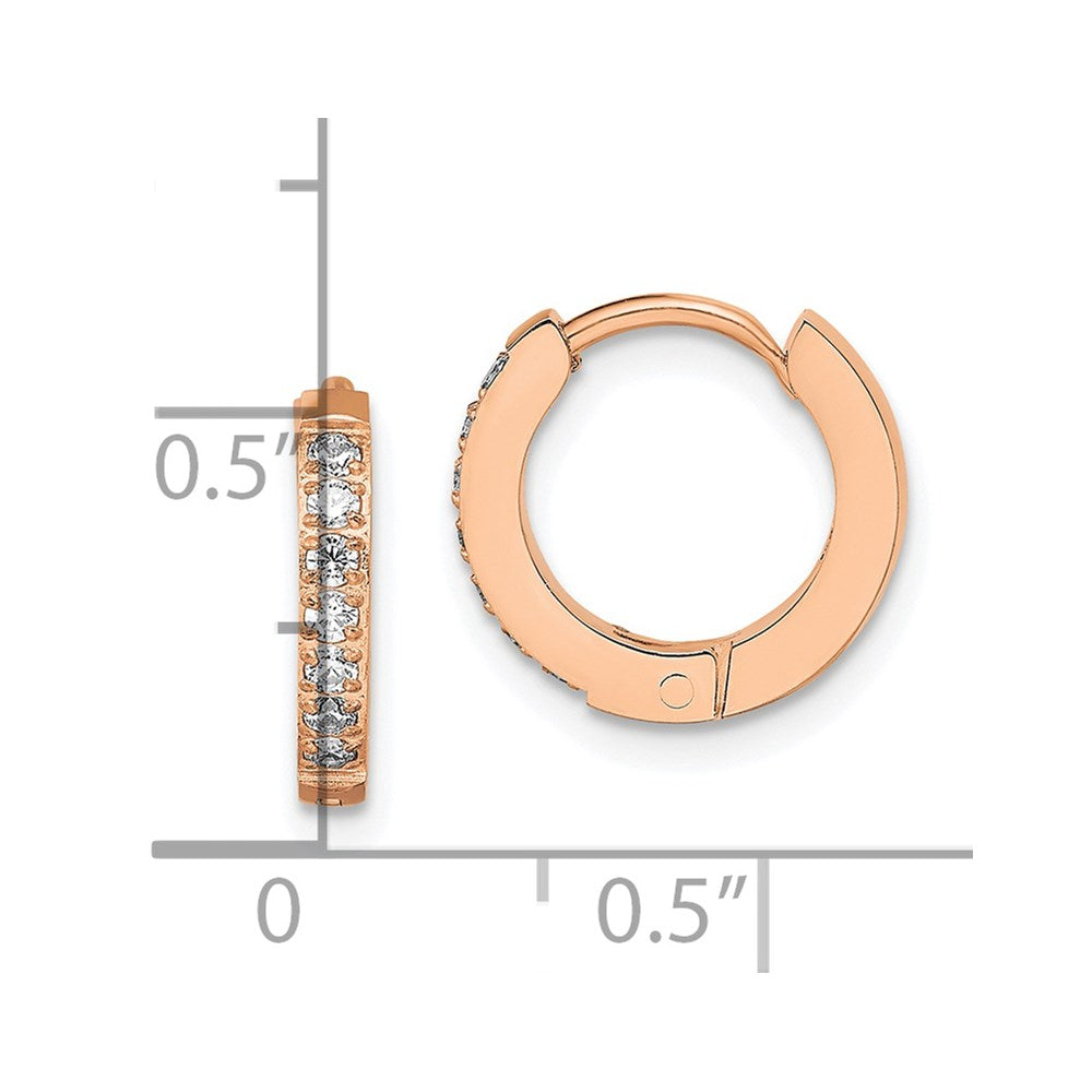Stainless Steel Polished Rose IP w/Preciosa Crystal Hinged Hoop Earrings