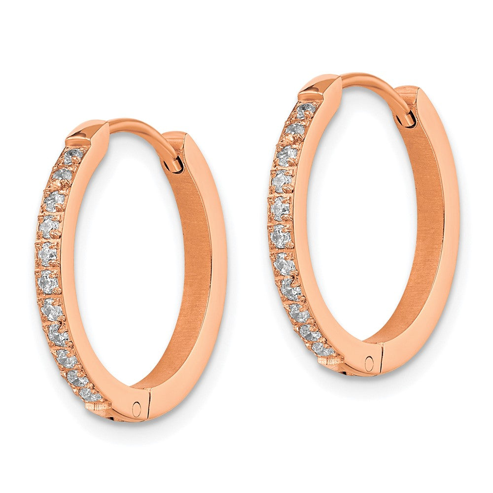 Stainless Steel Polished Rose IP w/Preciosa Crystal Hinged Hoop Earrings