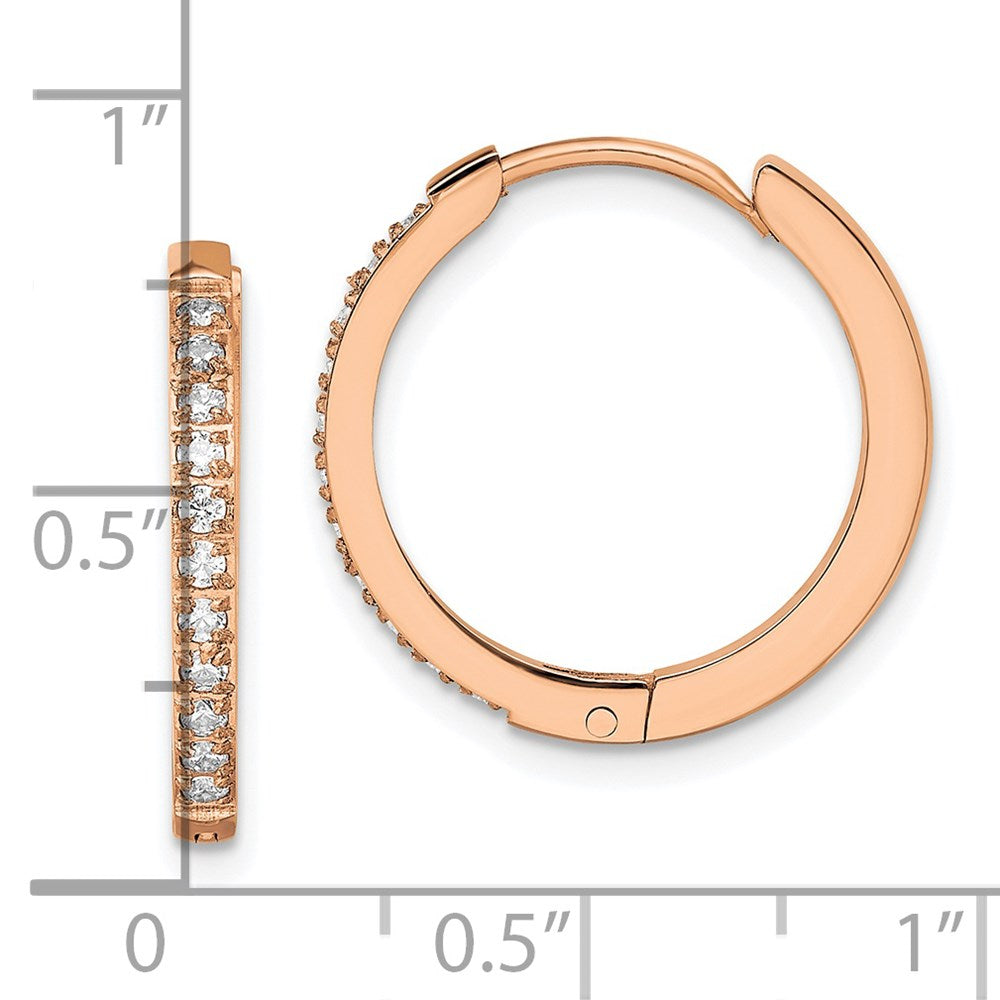 Stainless Steel Polished Rose IP w/Preciosa Crystal Hinged Hoop Earrings