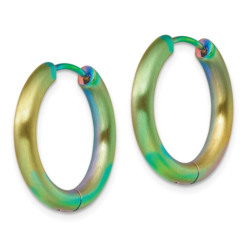 Stainless Steel Brushed Rainbow IP-plated 3.5mm Hinged Hoop Earrings