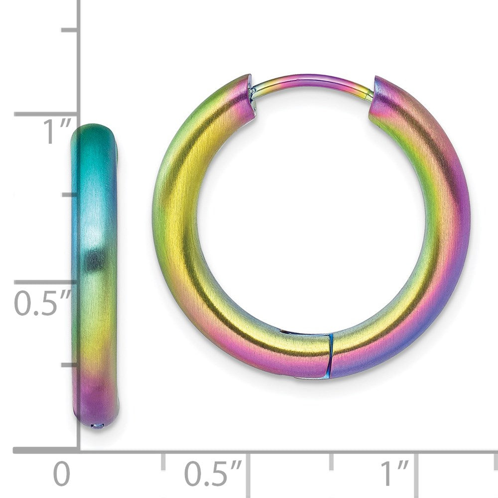 Stainless Steel Brushed Rainbow IP-plated 3.5mm Hinged Hoop Earrings