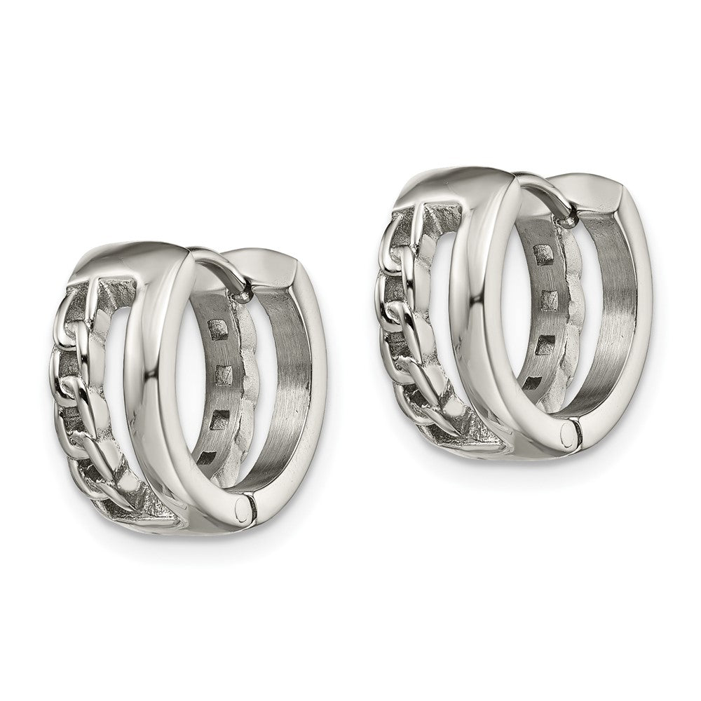 Stainless Steel Polished 6.5mm Huggie Hinged Hoop Earrings