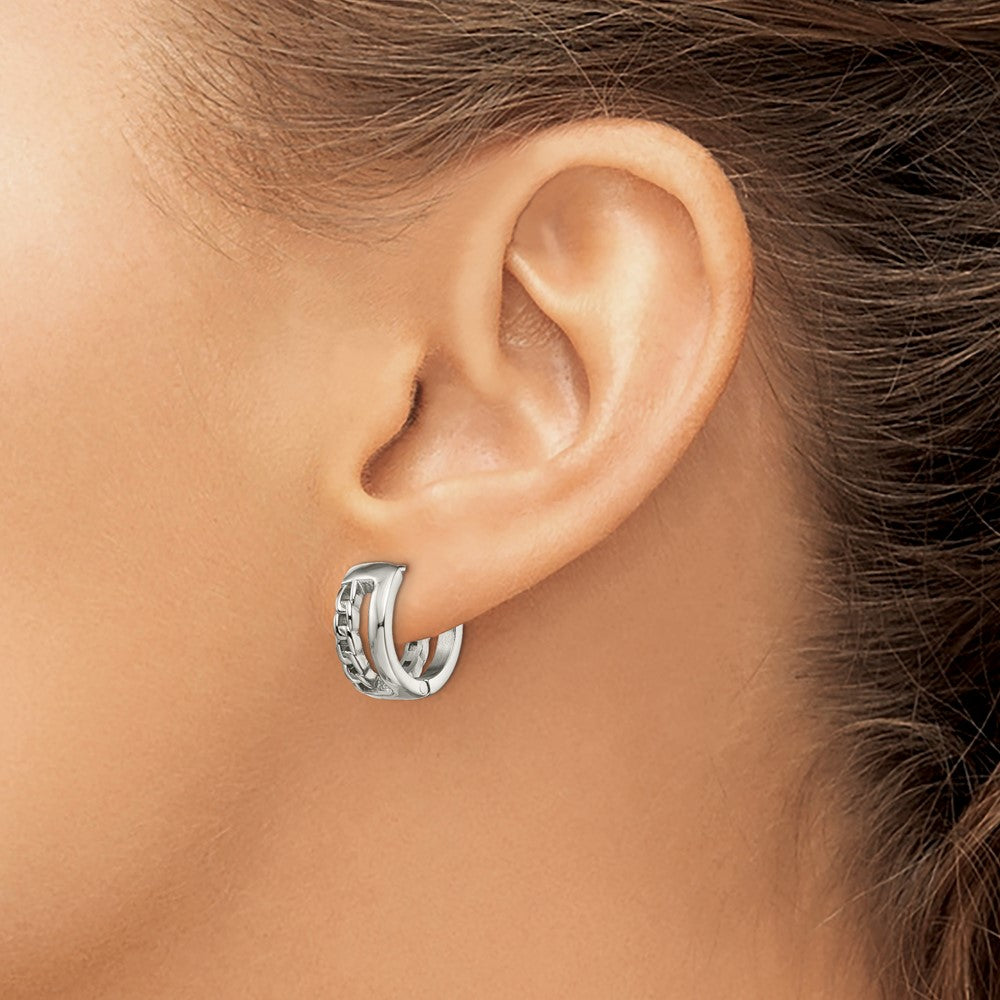 Stainless Steel Polished 6.5mm Huggie Hinged Hoop Earrings