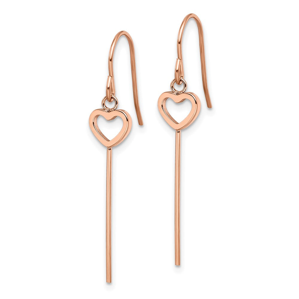 Stainless Steel Polished Rose IP Heart/Bar Dangle Shepherd Hook Earrings