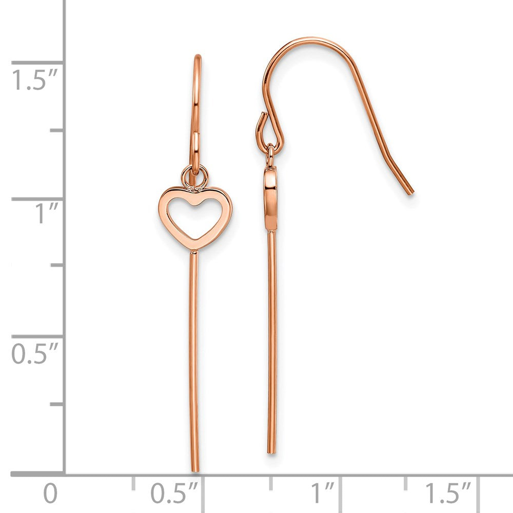 Stainless Steel Polished Rose IP Heart/Bar Dangle Shepherd Hook Earrings