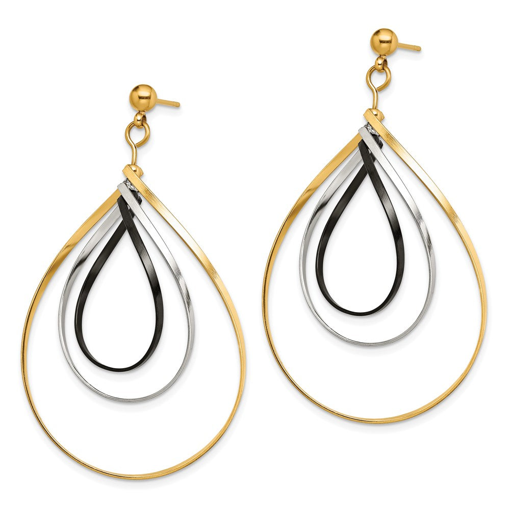 Stainless Steel Polished Black and Yellow IP Twisted Post Dangle Earrings
