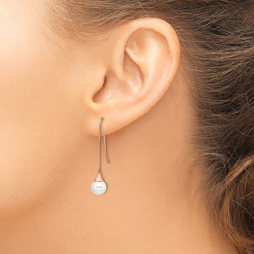 Stainless Steel Polished Rose IP-plated Simulated Pearl Earrings