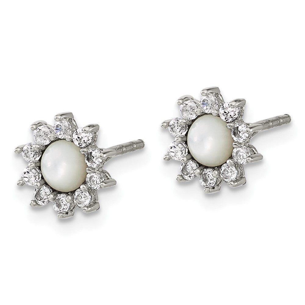 Stainless Steel Polished Mother of Pearl and CZ Earrings