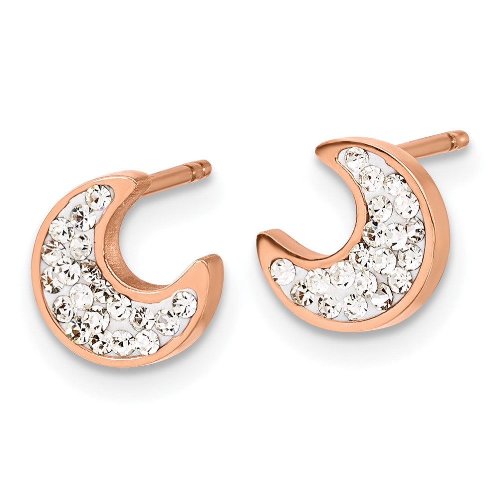 Stainless Steel Polished Rose IP-plated Preciosa Half Moon Earrings