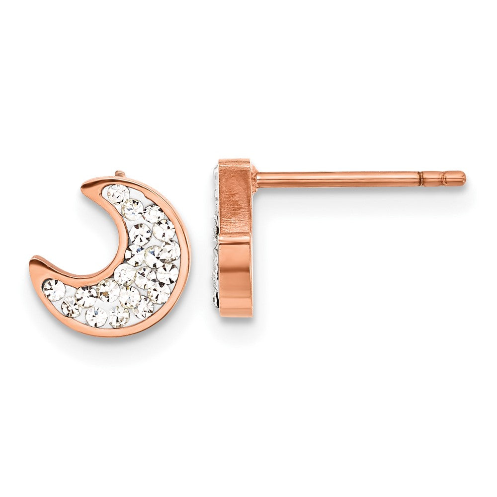 Stainless Steel Polished Rose IP-plated Preciosa Half Moon Earrings