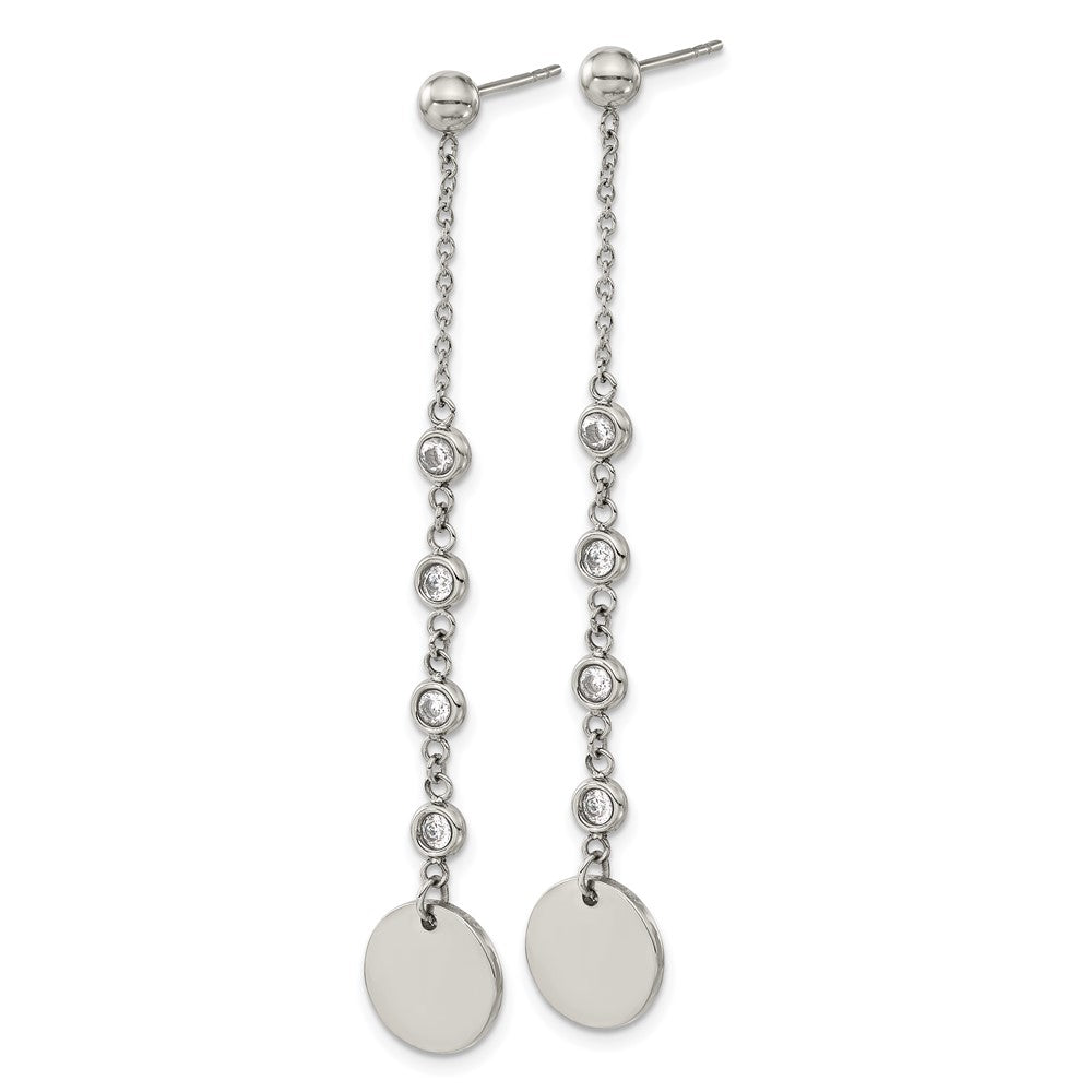 Stainless Steel Polished with CZ Post Dangle Earrings