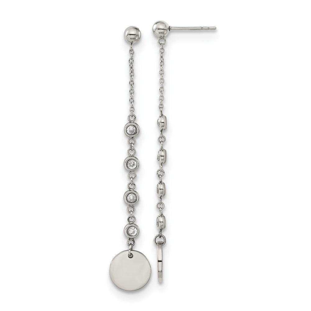 Stainless Steel Polished with CZ Post Dangle Earrings