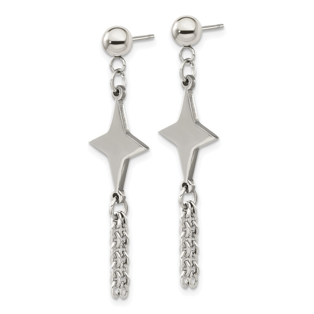 Stainless Steel Polished Starburst Post Dangle Earrings