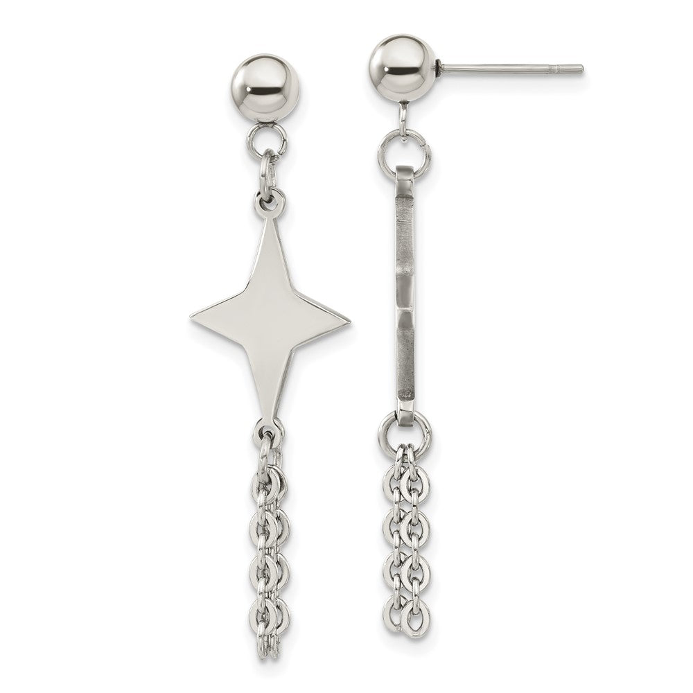 Stainless Steel Polished Starburst Post Dangle Earrings