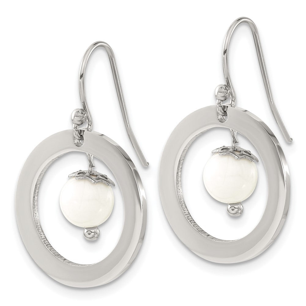 Stainless Steel Polished w/Synthetic White Turquoise Dangle Earrings
