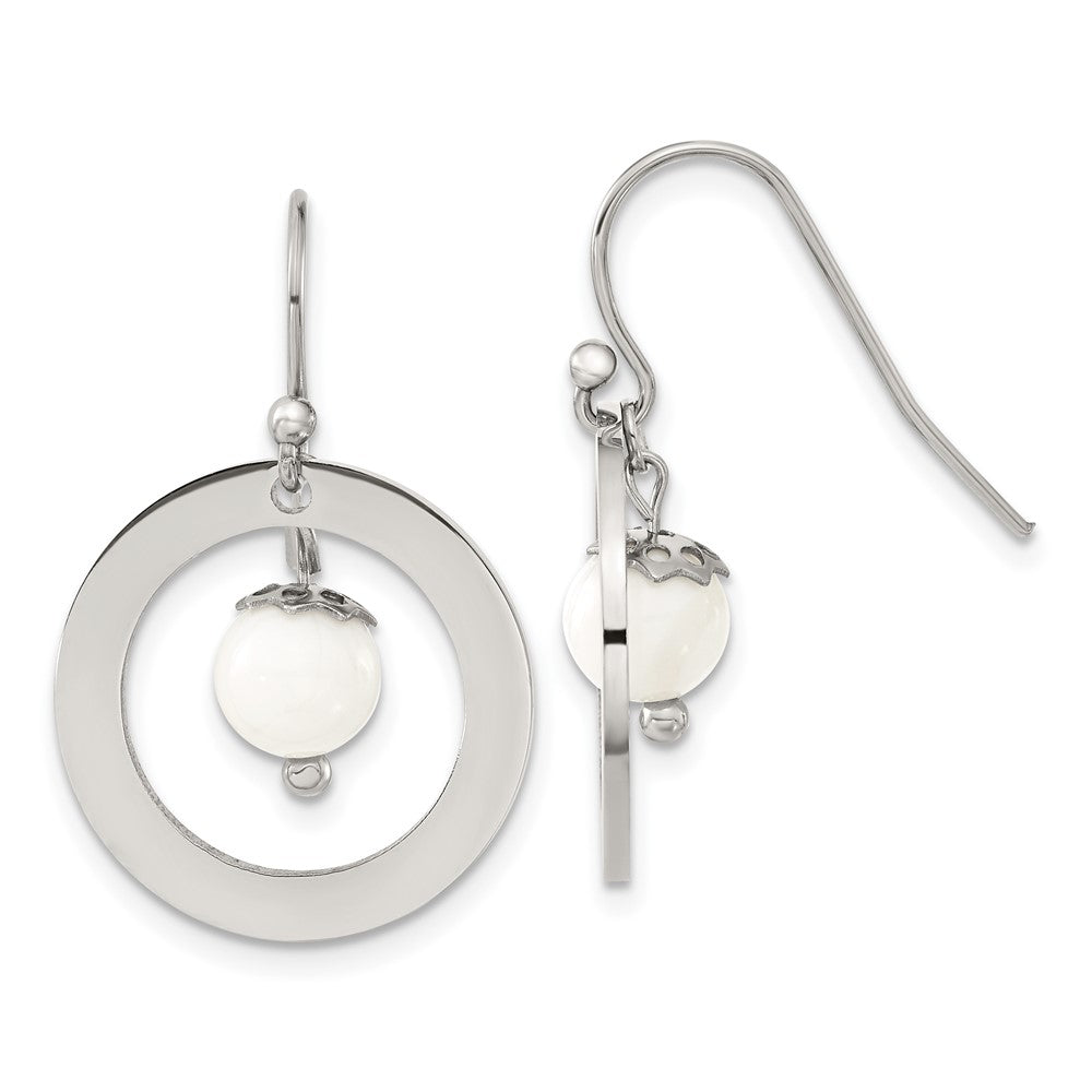 Stainless Steel Polished w/Synthetic White Turquoise Dangle Earrings