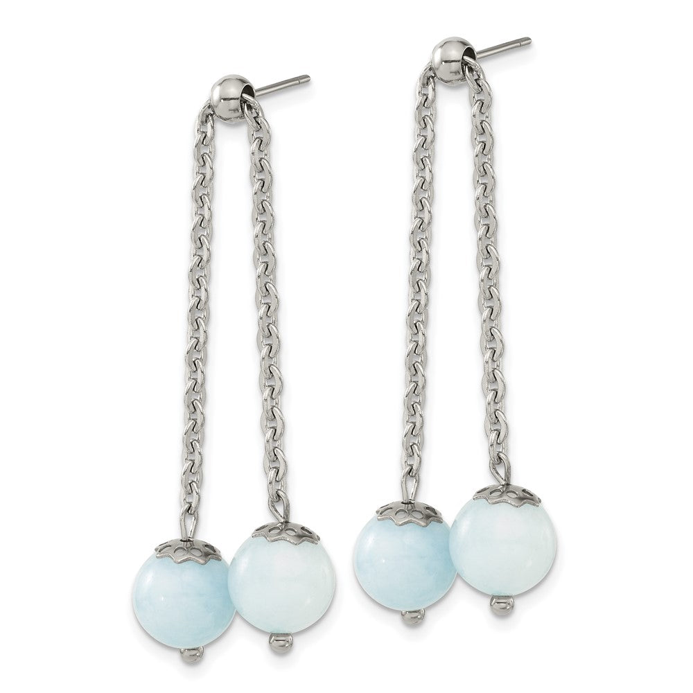Stainless Steel Polished w/Blue Quartz Moveable Dangle Post Earrings