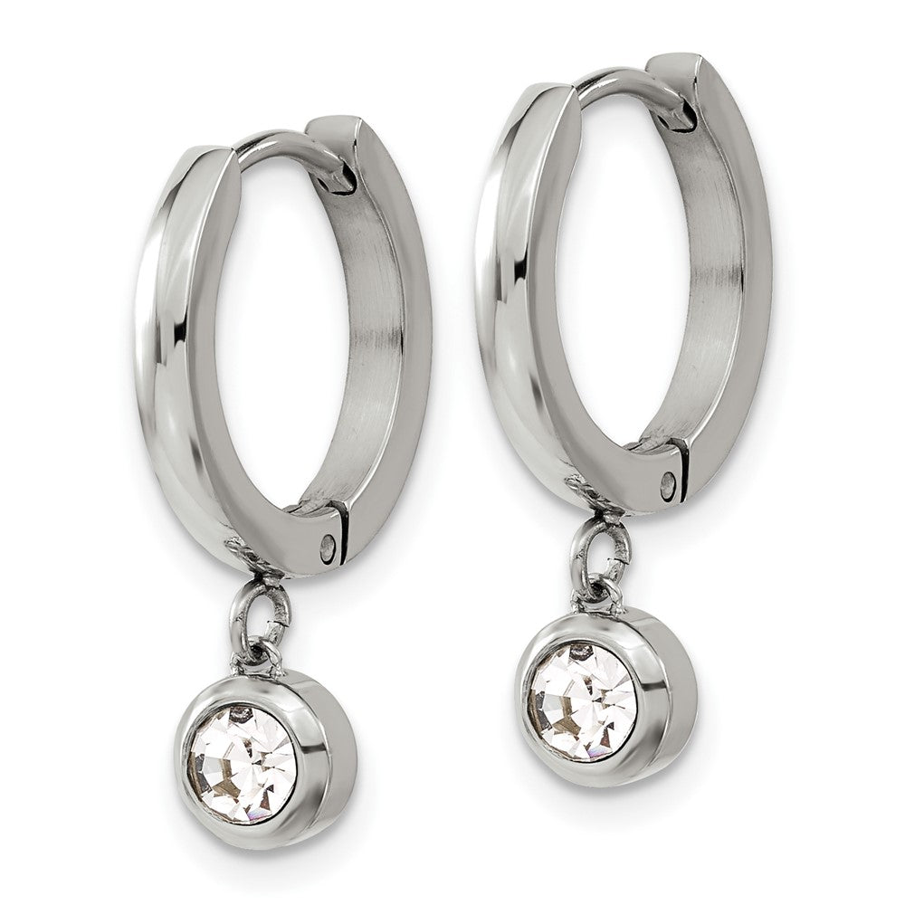 Stainless Steel Polished with CZ Dangle Hoop Earrings