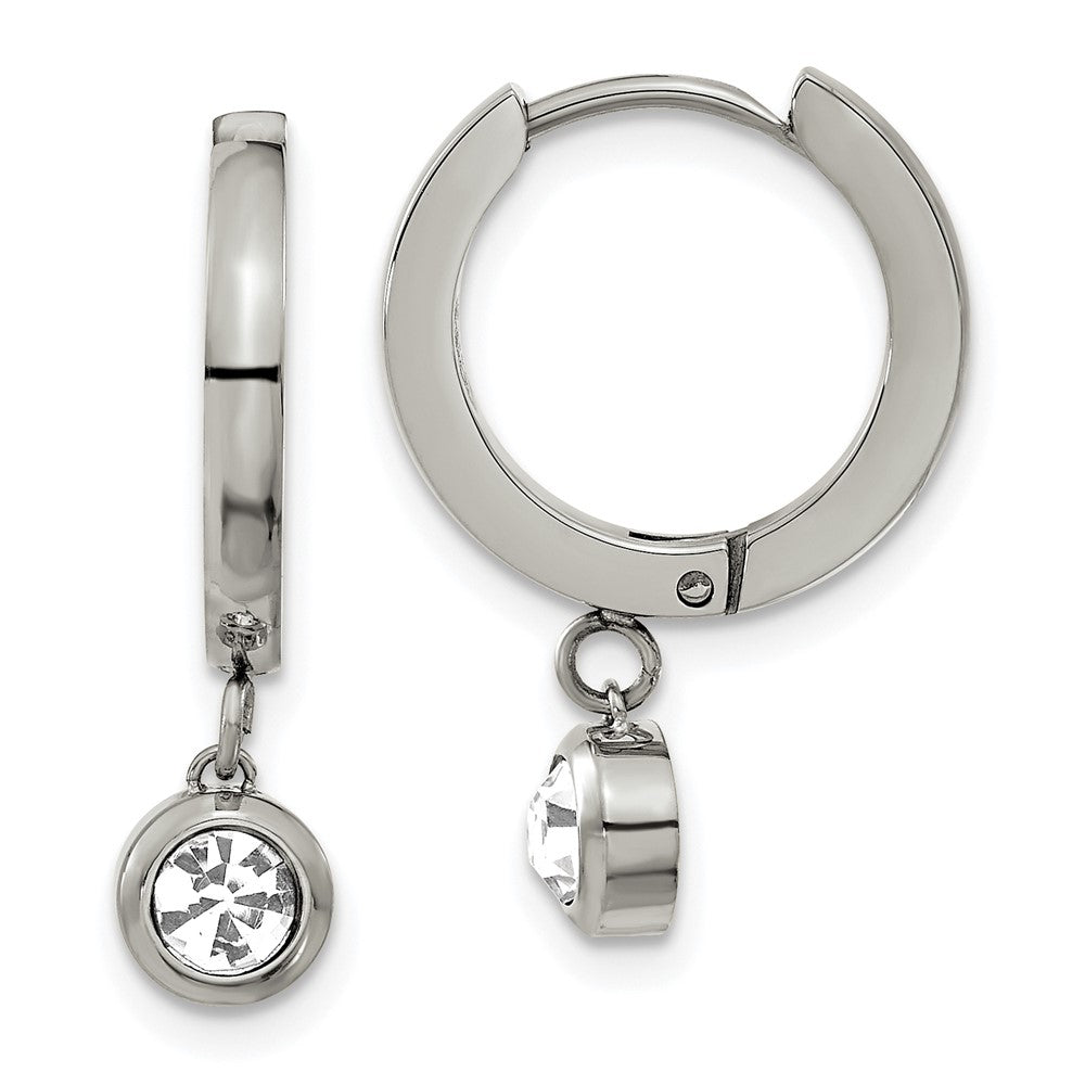 Stainless Steel Polished with CZ Dangle Hoop Earrings