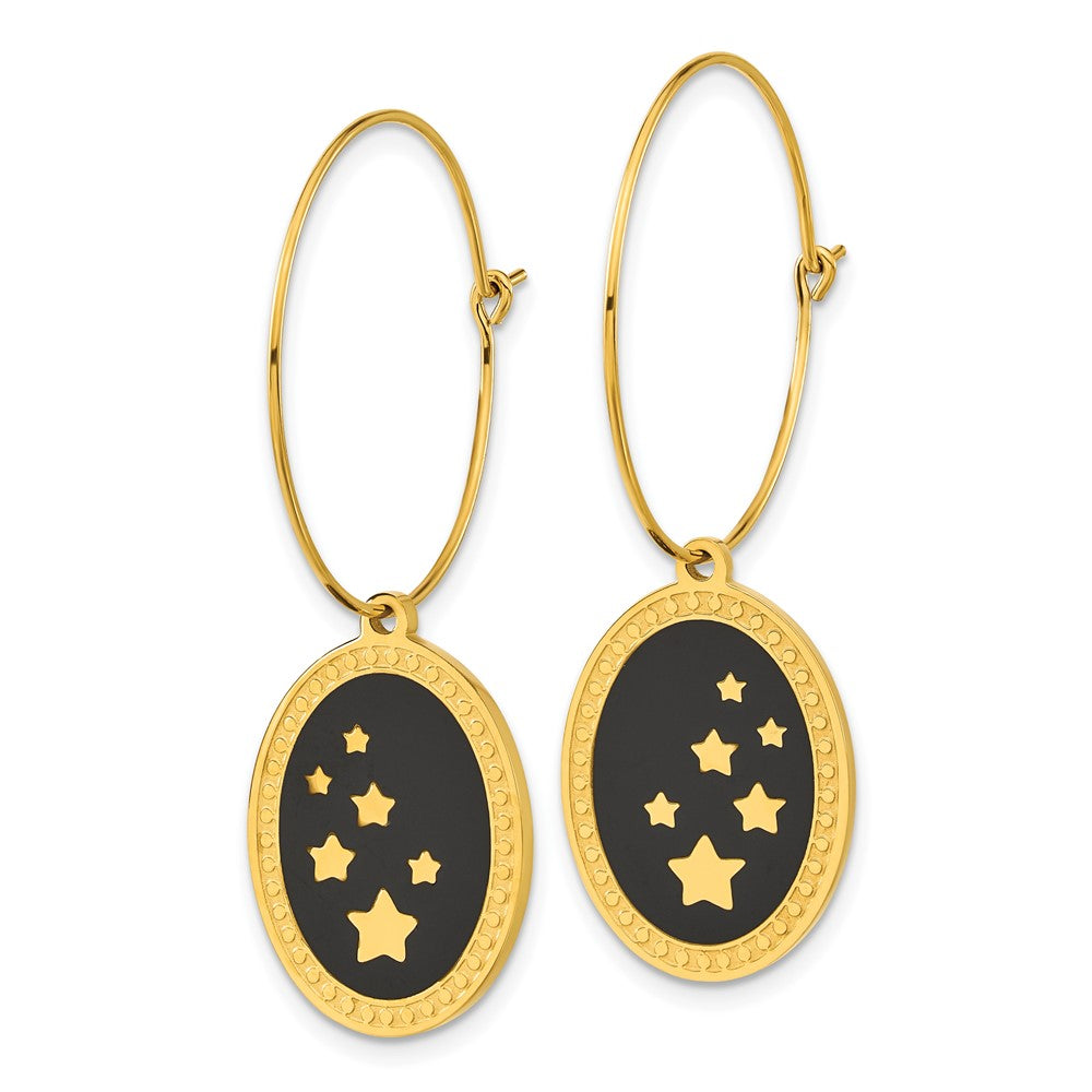 Stainless Steel Polished Yellow IP-plated Stars Dangle Hoop Earrings