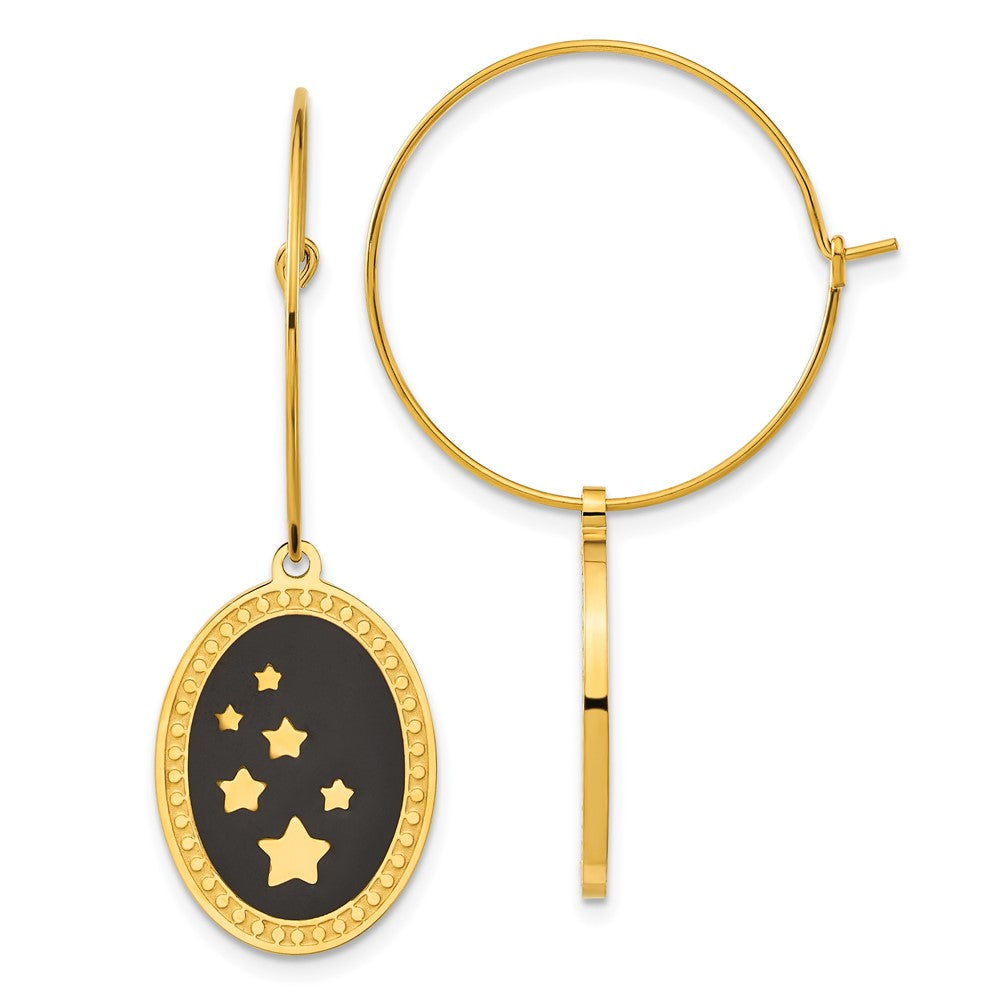 Stainless Steel Polished Yellow IP-plated Stars Dangle Hoop Earrings