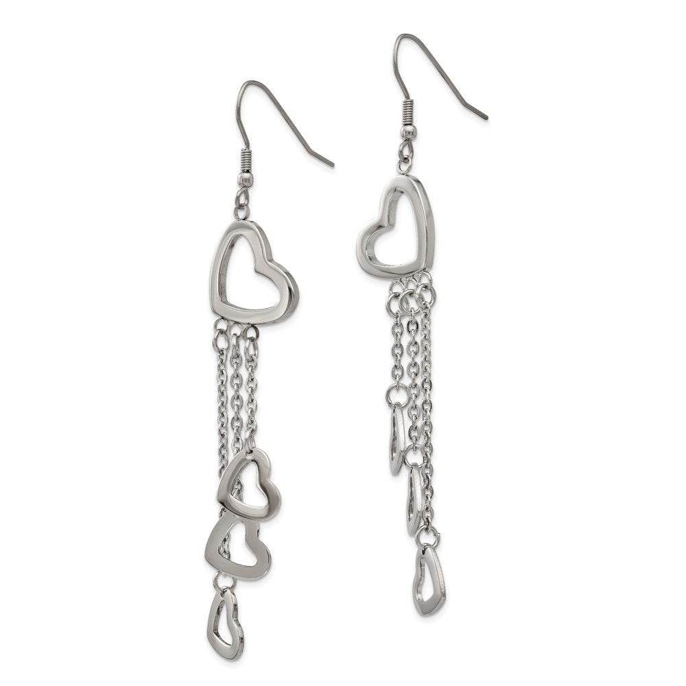 Stainless Steel Polished Hearts Dangle Shepherd Hook Earrings