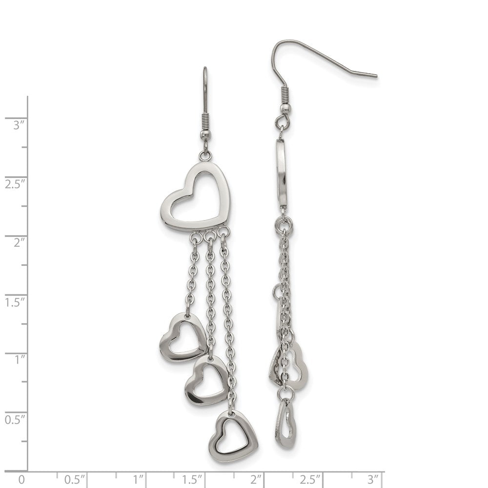 Stainless Steel Polished Hearts Dangle Shepherd Hook Earrings