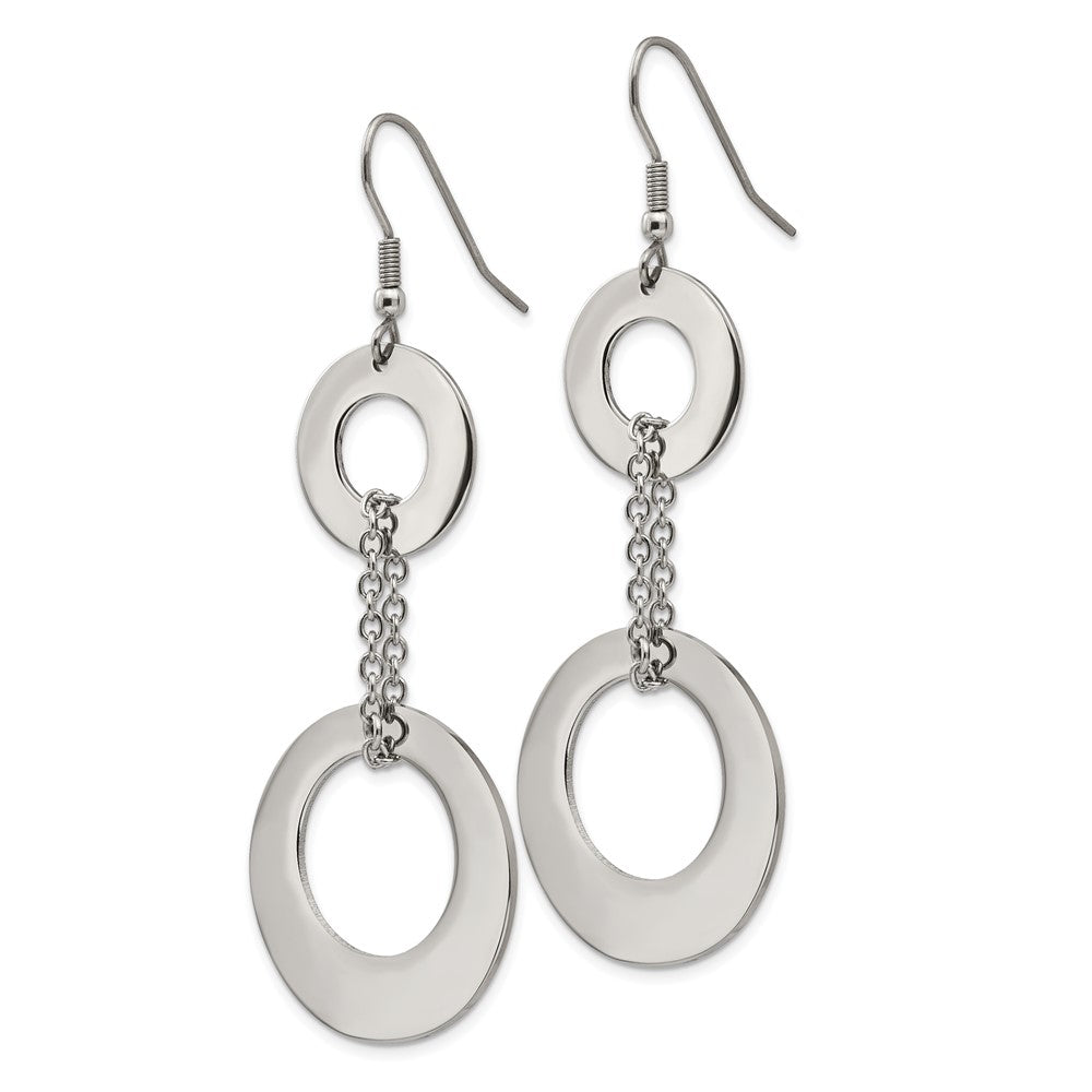 Stainless Steel Polished Circles Dangle Shepherd Hook Earrings