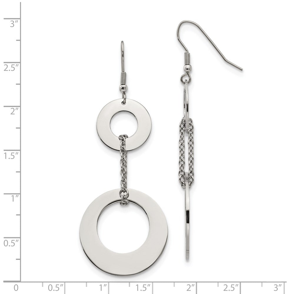Stainless Steel Polished Circles Dangle Shepherd Hook Earrings
