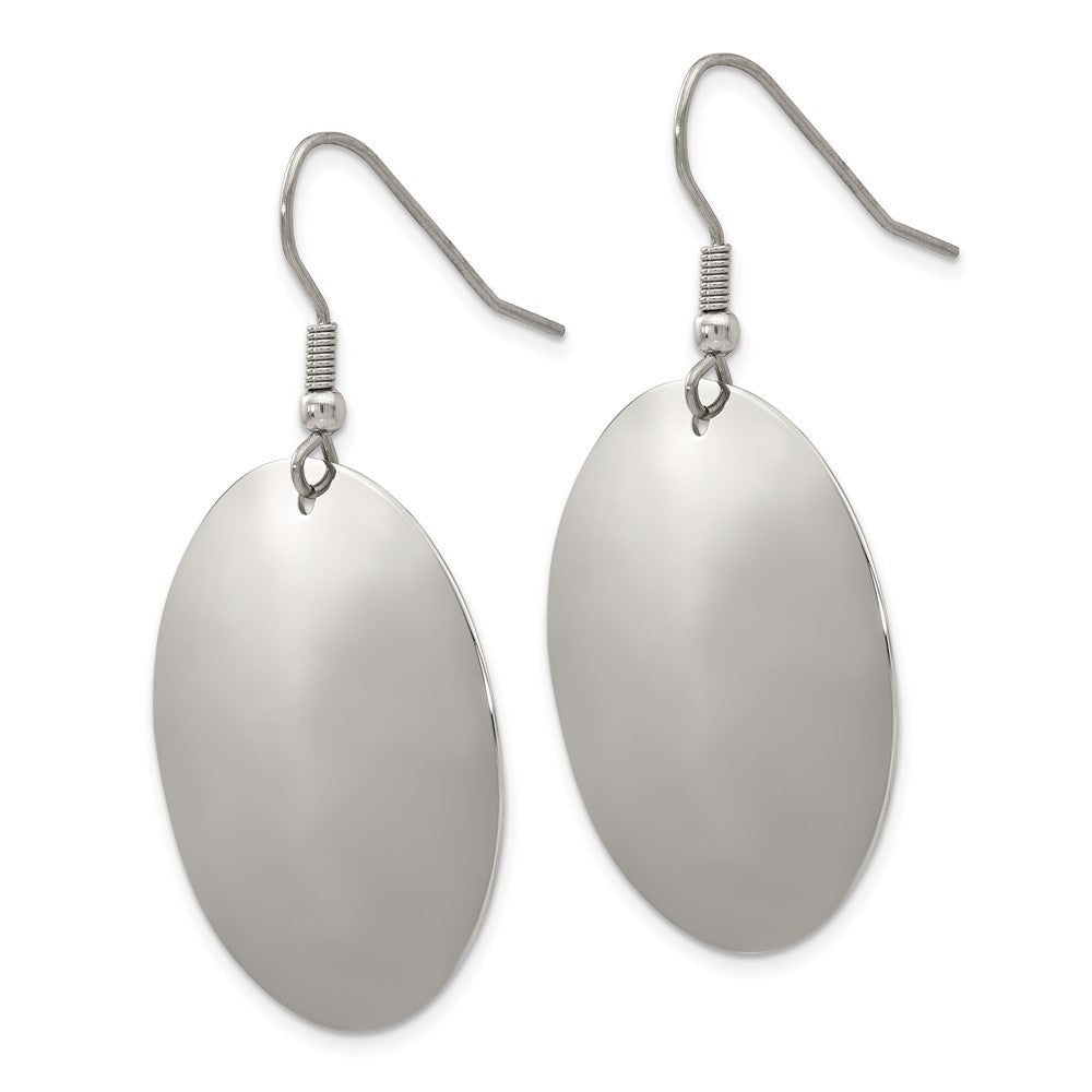 Stainless Steel Polished Disc Dangle Shepherd Hook Earrings