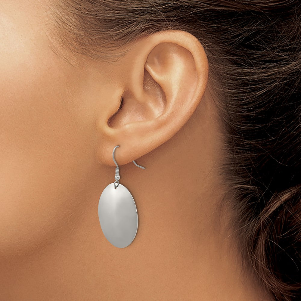 Stainless Steel Polished Disc Dangle Shepherd Hook Earrings